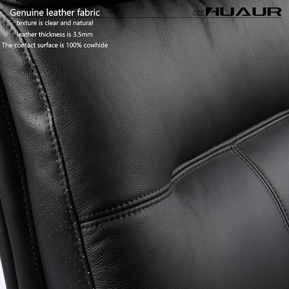 Genuine Leather Modern Executive Chair High-Back Support 90 to 150 Degrees Tilt and Upholstered Home Desk Chair with Base 360LB Capacity Swivel Computer Office Chair (Black)