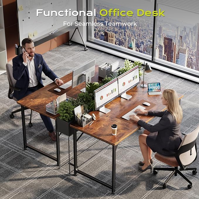 PRAISUN 47 Inch Computer Desk, Home Office Desk with Spacious Desktop, Modern Gaming Desk, Writing Study Table for Bedroom, Small Spaces, Work from Home Desk with Metal Frame, Rusitc Brown