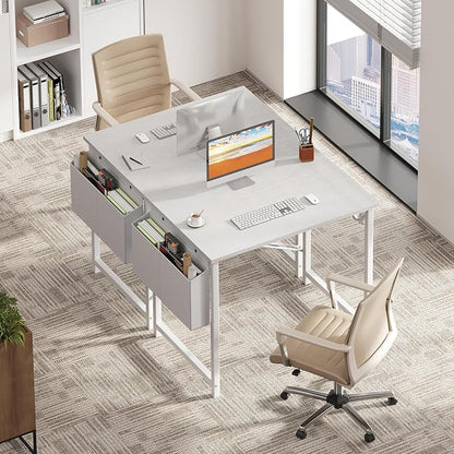 OLIXIS Small Computer Desk, 31 Inch Home Office Desks, Writing Study Craft Work Gaming Table, Computer Workstation for Bedroom Small Spaces with Storage Bag and Headphone Hook, White