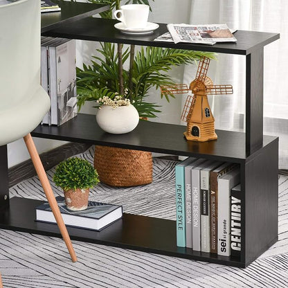 HOMCOM L Shaped Desk, Corner Computer Desk, 360 Degree Rotating Home Office Desk with Storage Shelves, Writing Table Workstation, Black