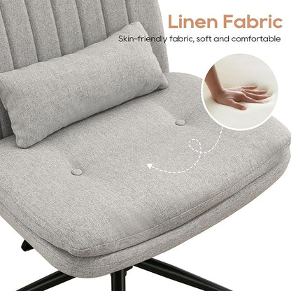 IPKIG Criss Cross Chair, Small Armless Desk Office Computer Chair with Wheels and Lumbar Pillow, Comfy Adjustable Swivel Task Vanity Chair Linen, Grey