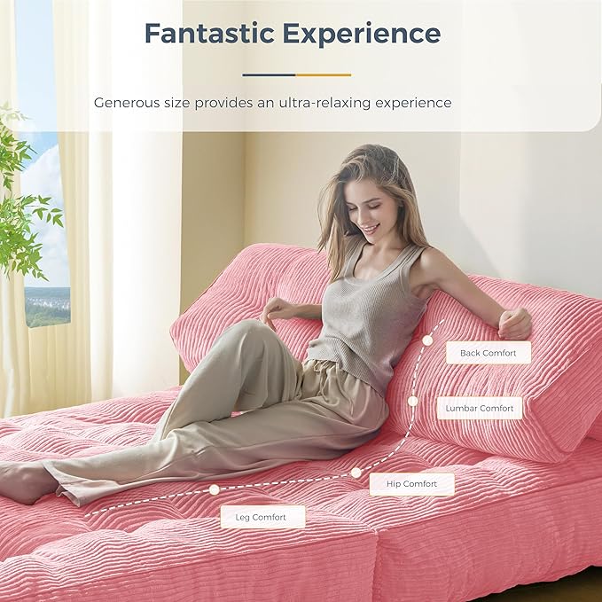 MAXYOYO Folding Sofa Bed, Convertible Chair with Pillow Foldable Couch with Back Support, Portable Fold Out Chair Bed Comfy Floor Sofa Lounge for Living Room Bedroom, Pink Double