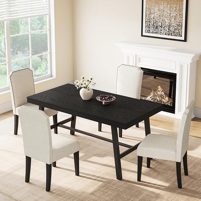 GarveeHome Industrial Dining Table for 2-4, 55" Heavy Duty Rectangular Kitchen Table with 2"×2" Metal Legs, Small Space Dining Table for Kitchen, Dining Room (Black, 55" Non-extendable)