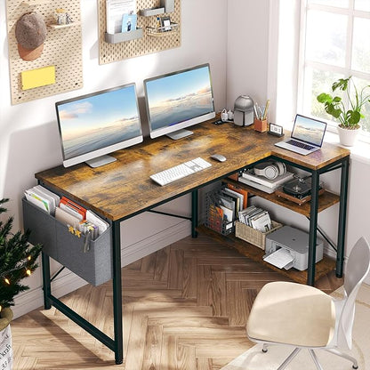 EnHomee Office Desk with Outlet,Power Home Office & Study Electronic Gear | Reliable Power Supply for Study & Electronic Device,Reversible Shelves & Side Bag,Convenience for Small Space, Black