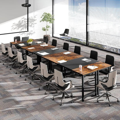 GOFLAME 63” Computer Desk Set of 2, Heavy Duty Metal Frame Laptop Table, Writing PC Table, Rectangle Home Office Desk, Conference Table, Meeting Room, Boardroom Desk, Working Task Desk for Study