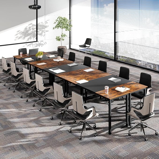 GOFLAME 63” Computer Desk Set of 4, Heavy Duty Metal Frame Laptop Table, Writing PC Table, Rectangle Home Office Desk, Conference Table, Meeting Room, Boardroom Desk, Working Task Desk for Study