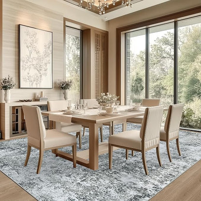 5x7 Area Rug Living Room Rugs - Washable Rug Large Modern Abstract Soft Thin Carpets Indoor Floor No Slip Vintage Carpet for Bedroom Under Dining Table Nursery Home Office Decor Gray White