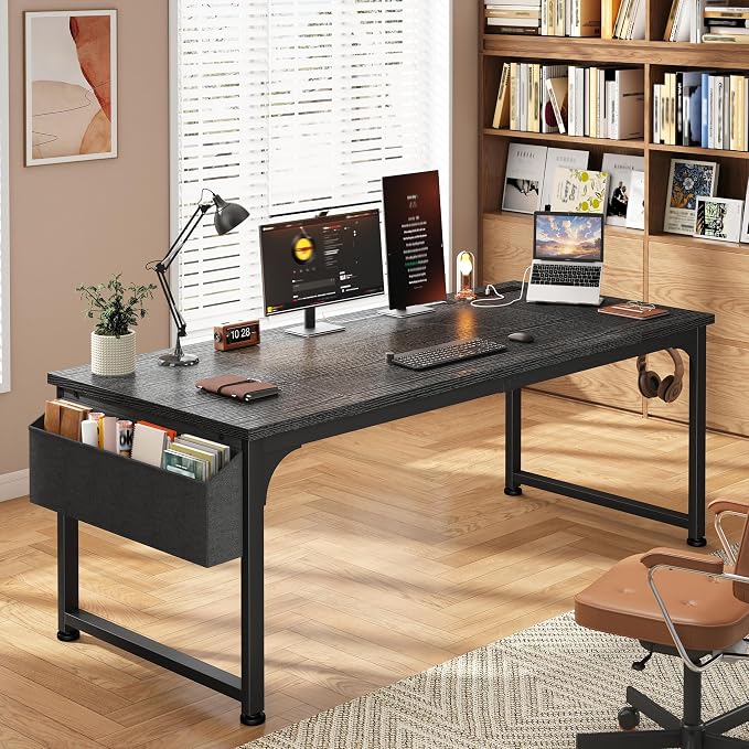 DurayLoly 55 x 24 inch Desk, 24mm Thick Heavy Duty Computer Desk with RGB LED & Power Outlets, Gaming Desk with Detachable Stand, 150LBS Load Capacity, Work Gaming Desk for Home Office, White