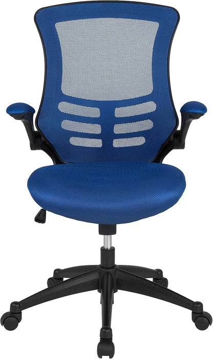 Flash Furniture Kelista Mid-Back Blue Mesh Swivel Ergonomic Task Office Chair with Flip-Up Arms