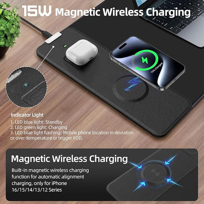 Mouse Pad with Wireless Charging, Gaming Mouse Pad with Ultra-Smooth Surface, Large XXL Desk Mat, Non-Slip Mouse Mat, Waterproof Computer Keyboard Pad for Gaming, Desk, Office, PC, 800x300x4MM, Black