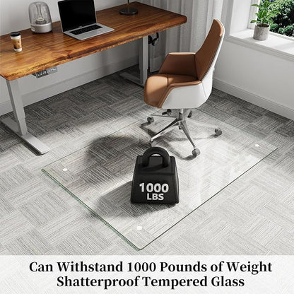 Glass Chair Mat 36" x 50" Heavy Duty Tempered Glass Office Chair Mat, Glass Floor Mat with Round Corner and Polished Edge for Smooth Glide, Office Chair Mat for Carpet, Hardwood Floor