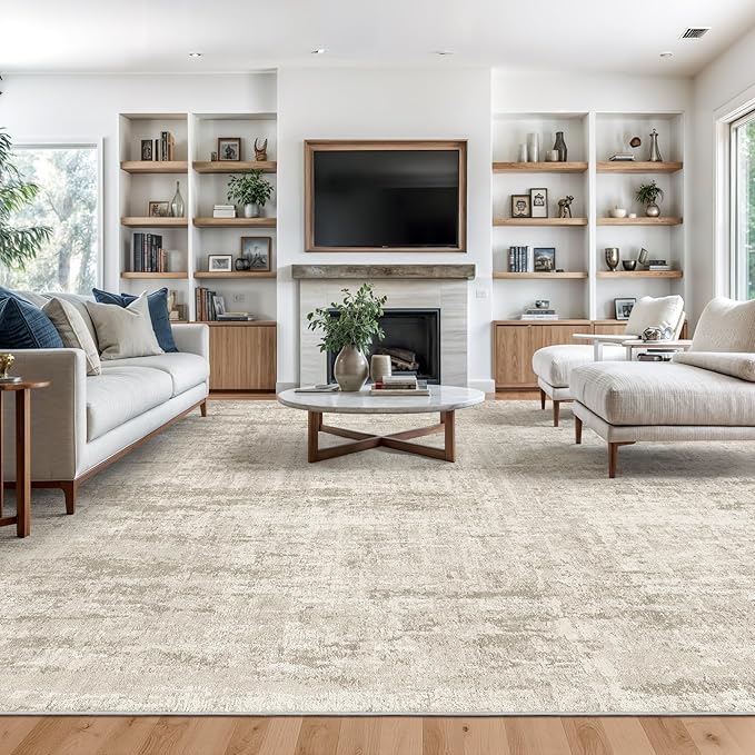 Valenrug Washable Rug 9x12 - Stain Resistant 9x12 Area Rugs for Living Room, Non Slip Backing Printed Rugs for Bedroom, Folable Machine Washable Area Rug(Beige,9'x12')