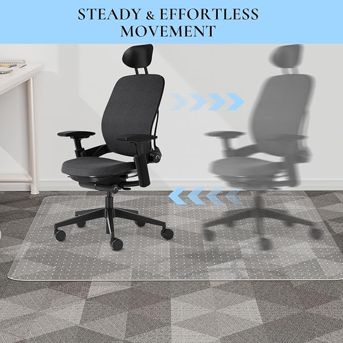 Office Chair Mat, 46" x 60" Transparent Desk Chair Mat for Low Pile Carpeted Floor, Easy Glide Carpet Floor Protector Mat for Home and Office