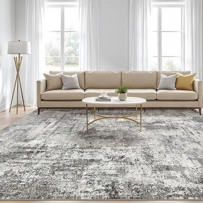 10x14 Area Rugs Living Room: Washable Large Abstract Neutral Modern Soft Gray Rug Stain Resistant Indoor Floor Non-Slip Accent Carpet for Bedroom Nursery Playroom Office Dining Room Home Decor