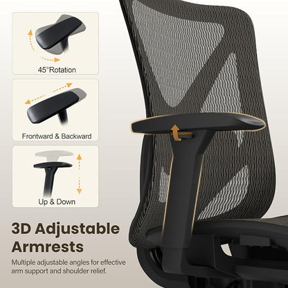 Ergonomic Office Chair, Mesh Computer Desk Chairs with Adjustable Lumbar Support, 3D Armrests, Tilt Function, Comfy Wide Seat, Swivel Executive Work Task Chair for Company and Home