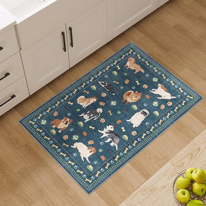 DUKINO 2x3 Entryway Rug, Washable Small Door Mat Indoor Entance Lightweight Area Rug with Non Slip, Low Pile & Non Shedding Animal Dog Throw Carpet for Kitchen, Bathroom, Bedroom, Kids Room, Blue