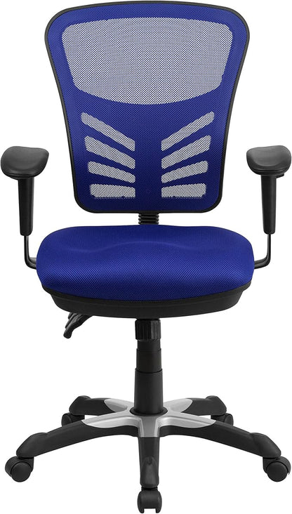 Flash Furniture Nicholas Mid-Back Swivel Office and Gaming Chair, Ergonomic Mesh Office Chair with Adjustable Lumbar Support and Height, Blue