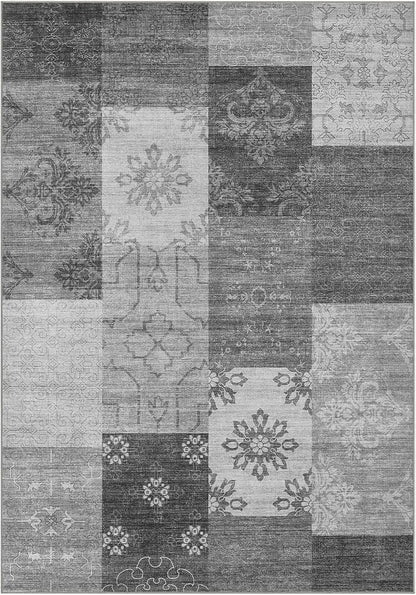 UERMEI 5x7 Area Rug for Living Room - Washable Vintage Carpet, Non-Slip Soft Large Indoor Floor Rugs for Bedroom Home Office & Under Dining Table Decor, Gray Block
