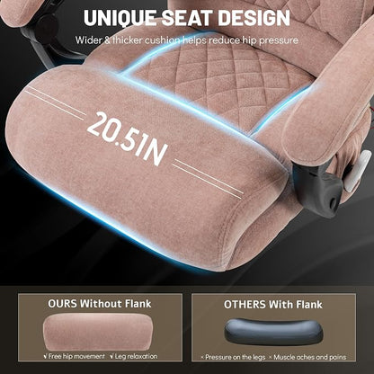 Massage Office Chair with Foot Rest,6 Points Vibration & Heat Executive Office Chairs,Ergonomic Fabric Desk Chair for Heavy People,Big and Tall Office Chair 500LBS,Recliner with Dual-Use Pillow,Pink