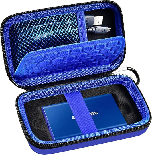 PAIYULE Case Compatible with Samsung T7/ T7 Touch Portable SSD 1TB 2TB 500GB USB 3.2 External Solid State Drive, Travel Carrying Storage Organizer Fits for USB Cables and More Accessories (Blue)
