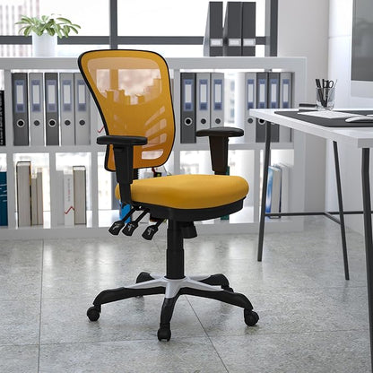 Flash Furniture Nicholas Mid-Back Yellow-Orange Mesh Multifunction Executive Swivel Ergonomic Office Chair with Adjustable Arms