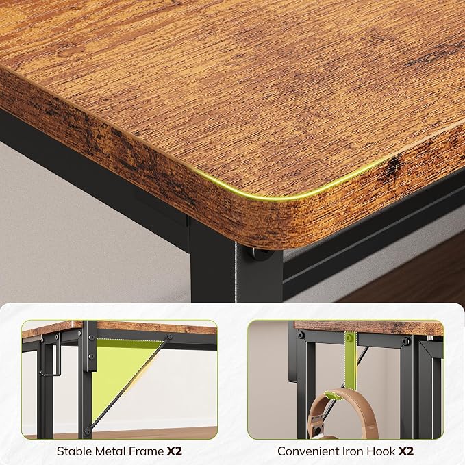 DurayLoly Computer Desk with RGB Light for Small Space, 39.4" Small Folding Desk for Space Saving Sofa Table for Couch, Home Office Desk with Monitor Stand, Easy to Fold with Hooks, Brown