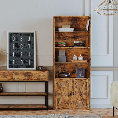 IRONCK Industrial Bookshelves and Bookcases with Doors Floor Standing 6 Shelf Display Storage Shelves 70 in Tall Bookcase for Home Office, Living Room