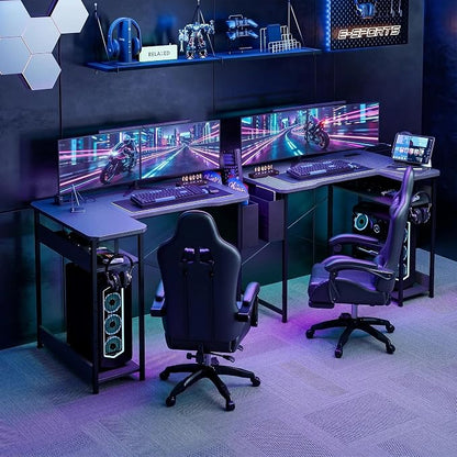 Acrolix L Shaped Gaming Desk 48 Inch - Computer Corner Desk with Power Outlets, Reversible Shelves & Storage Bag for Home Office, PC Gaming Table, Black Carbon