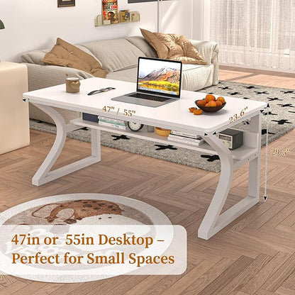 47 X 23.6'' Computer Desk, Home Office Desks w/Shelf Storage, Computer Desk w/Metal Frame, Cable Management, Study Student Desk Writing Work Table Deeper & Thicker Desktop for Home Bedroom