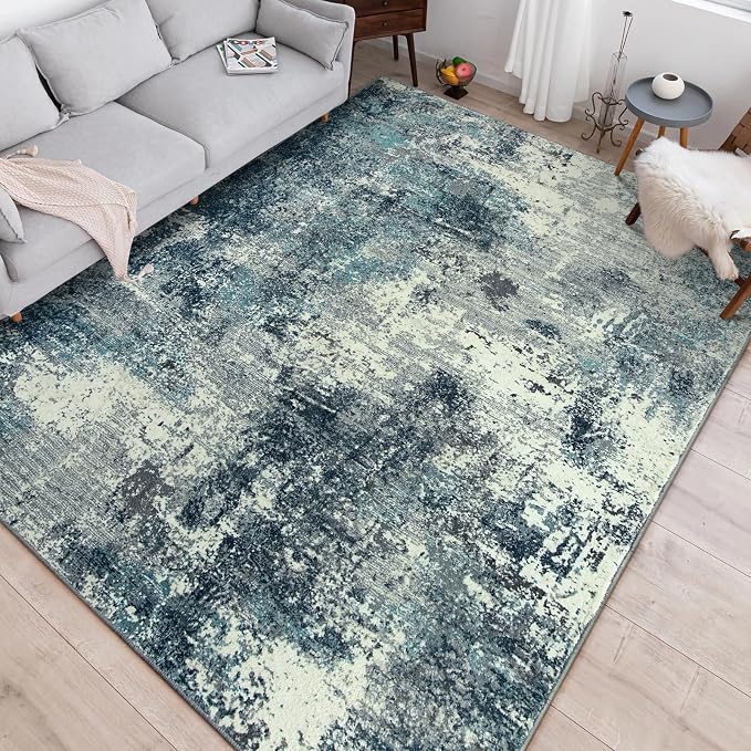 Lahome Abstract Rugs for Bedroom, Machine Washable 6x9 Area Rugs Living Room Non-Slip, Low-Pile Soft Modern Blue Grey Large Indoor Floor Carpet for Home Office Dining Room Under Table