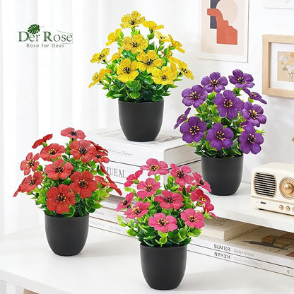 Der Rose 4 Pack Fake Plants Artificial Flowers with Fragrance Tablets for Black Bathroom Bedroom Office Desk Spring Decor