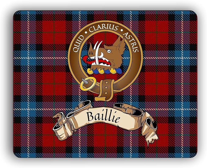 Scottish Clan Baillie Red Tartan Crest Computer Mouse Pad