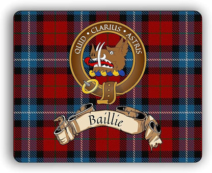 Scottish Clan Baillie Red Tartan Crest Computer Mouse Pad