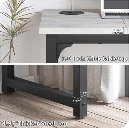 NSdirect 63" Large Computer Desk,Modern Simple Style PC Table Office Desk Wide Workstation for Study Writing,Gaming and Home Office,Extra 1" Thicker Wooden Tabletop and Black Metal Frame,White+Black