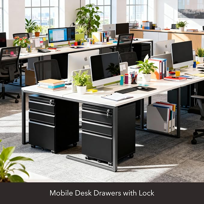 Mount-It! 3 Drawer File Cabinet with Lock and Wheels, Heavy-Duty Steel Rolling Drawer Cabinet, Fully Assembled Under Desk Filing Cabinet for Home Office Storage, 15.3" W x 19.75" D x 24.5" H, Black