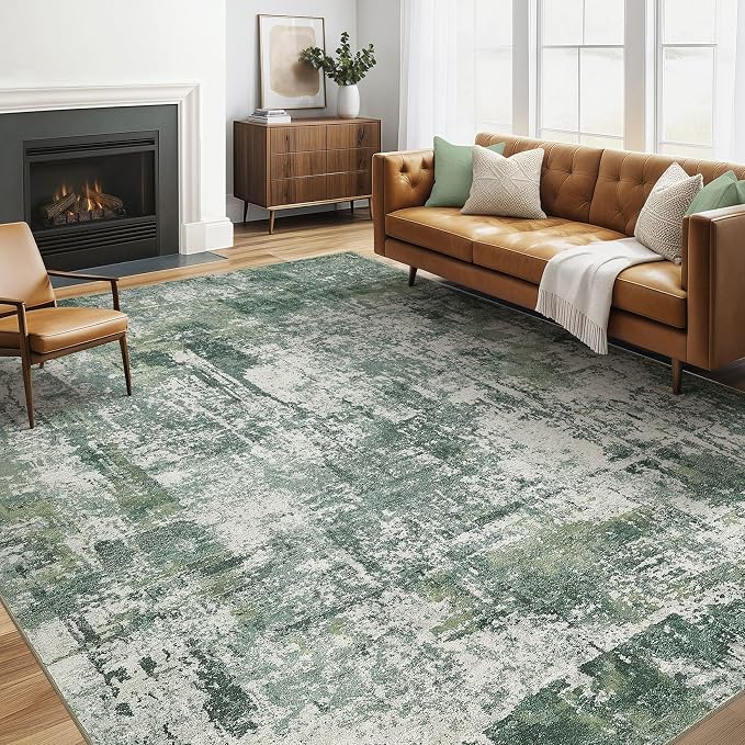 6x8 Area Rug Living Room: Washable Large Abstract Soft Stain Resistant Indoor Floor Rugs Non-Slip Accent Carpet for Bedroom Nursery Playroom Office Dining Room Home House- Dark Green