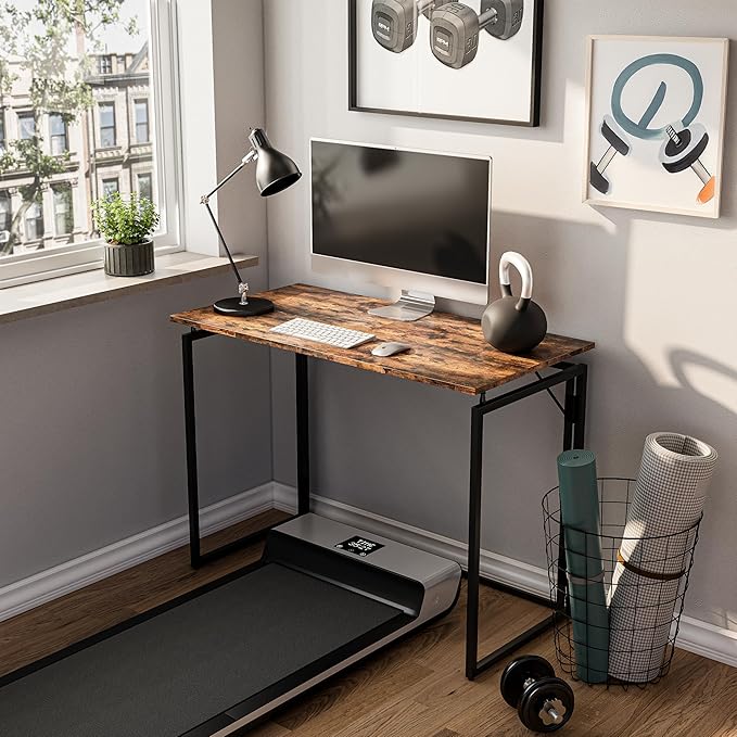 alawooder Folding Desk - 39.4” Wood Top Foldable Desk for Small Spaces | No Assembly Required Compact Desk for Home Office, Writing, and Study
