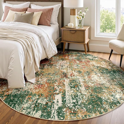 RELEANY Washable Area Rugs 8ft Non-Slip Modern Abstract Soft for Living Room Entryway Bedroom Kitchen, Print Pattern, Green Orange Rust Red Cream Colorful