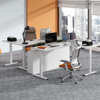 SANODESK Electric Height Adjustable 3 Leg Corner Desk Frame, up to 220lbs, Sit Stand Ergonomic L Shaped Frame Only, White
