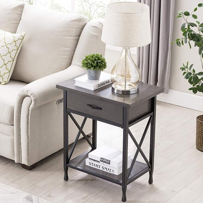 Leick Home 23022 Chisel & Forge One Drawer Nightstand with Shelf, Smoke Gray and Matte Black