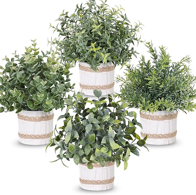Der Rose 4 Pack Farmhouse Fake Plants Artificial Plants Indoor for Home Kitchen Office Desk Rustic Table Aesthetic Room Decor