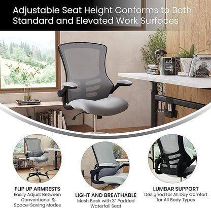 Flash Furniture Kelista Mid-Back Swivel Office Chair with Adjustable Seat Height, Ergonomic Mesh Desk Chair with Flip-Up Armrests, Dark Gray