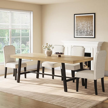 GarveeHome Industrial Dining Table for 6-8 People, 78.7" Long Large Kitchen Table with Sturdy Metal Frame, Rectangular Counter for Dinner, Kitchen, Dining Room (Natural, 79" Non-extendable)