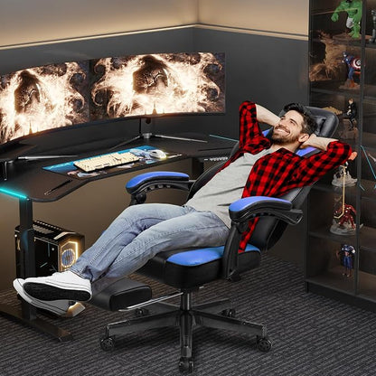 Shintenchi Gaming Chair,Video Game Chair with footrest and Massage Lumbar Support,Height Adjustable Game Chair with 360°Swivel Seat Ergonomic Computer Chair with Headrest for Office or Gaming(Blue)