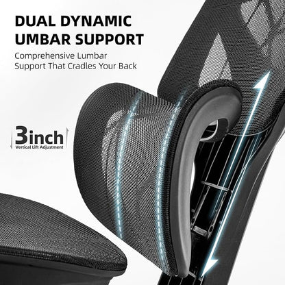 Office Chair with 3D Adjustable Lumbar Support,Ergonomic Computer Chair,Adjustable Headrest and Armrests, 400lbs Capacity,Tilt-Swivel,Premium Mesh Desk Chair for Office,Home & Gaming (Black)