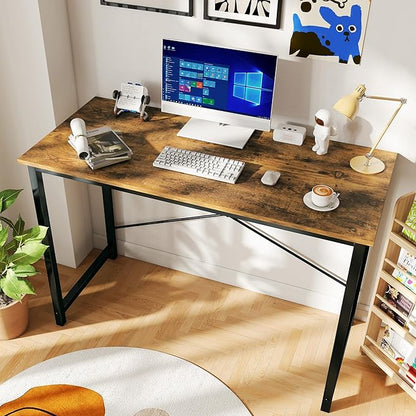 OLIXIS 44 Inch Computer Office Desk for Small Spaces, Writing Gaming Work Desk Modern Study Table with Metal Frame Home Bedroom, Rustic Brown