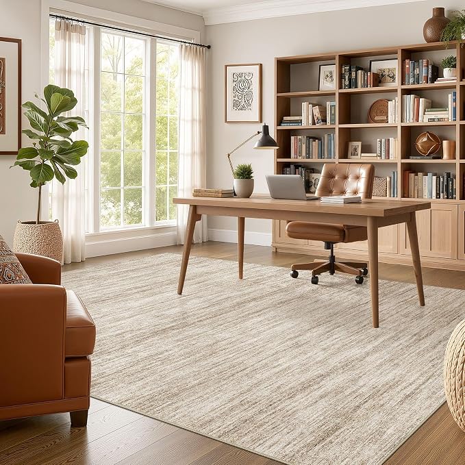 Nakagishi 6X8 Area Rugs Living Room: Washable Large Vintage Rug Neutral Non-Slip Soft Stain Resistant Indoor Carpet for Bedroom Nursery Dining Room Office Playroom - Dark Brown
