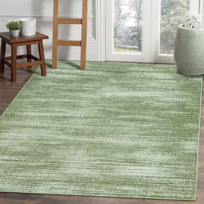 BILEEHOME Dark Green Rug 5x7 for Dining Room Under Table Low Pile Non Slip Washable Area Rugs for Bedroom Aesthetic Abstract Olive Green Floor Carpet for Living Room 5 x 7