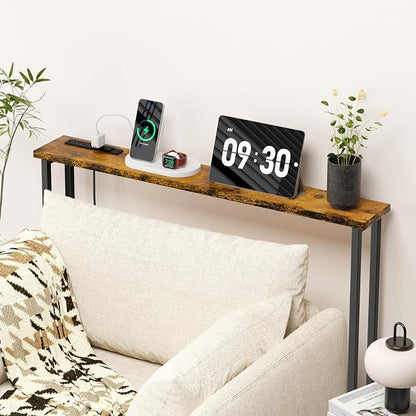 GRLEAF 39" Narrow Console Sofa Table with Built-in Power Strip (2 AC Outlets & 2 USB Ports) – 4.9ft Power Cord, Metal Frame, Easy Assembly, Ideal for Behind Couch, Hallway, and Office | Rustic Brown