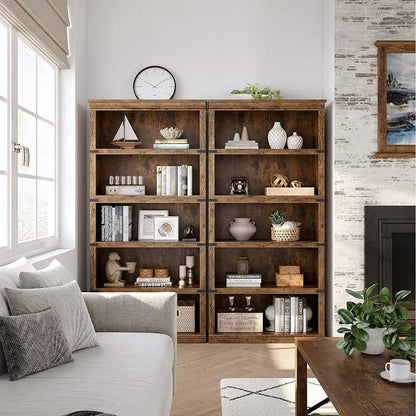 GarveeHome 5 Tier Farmhouse Bookcase, 67.4" Tall Book Shelf with Storage, Wooden Bookshelves 5 Shelf Display Shelvesfor Home Office, Living Room, Bed Room (Vintage, 67.4" H x 31.5" W x 12.8" D)